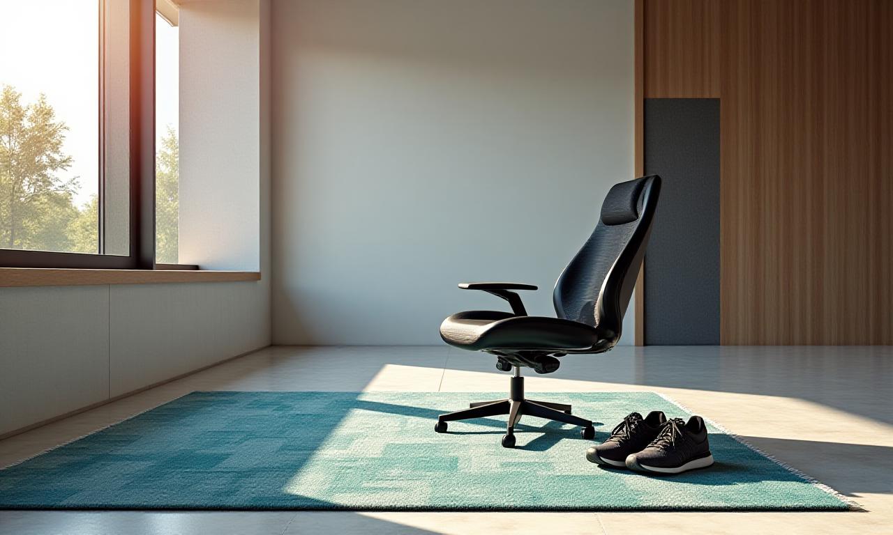 Modern home office setup with active wear nearby