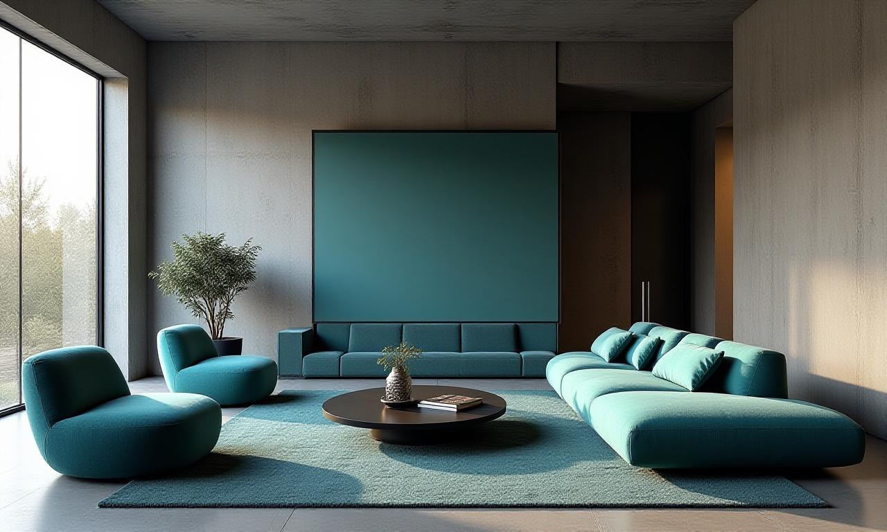 Brutalist style modern living room with ergonomic furniture